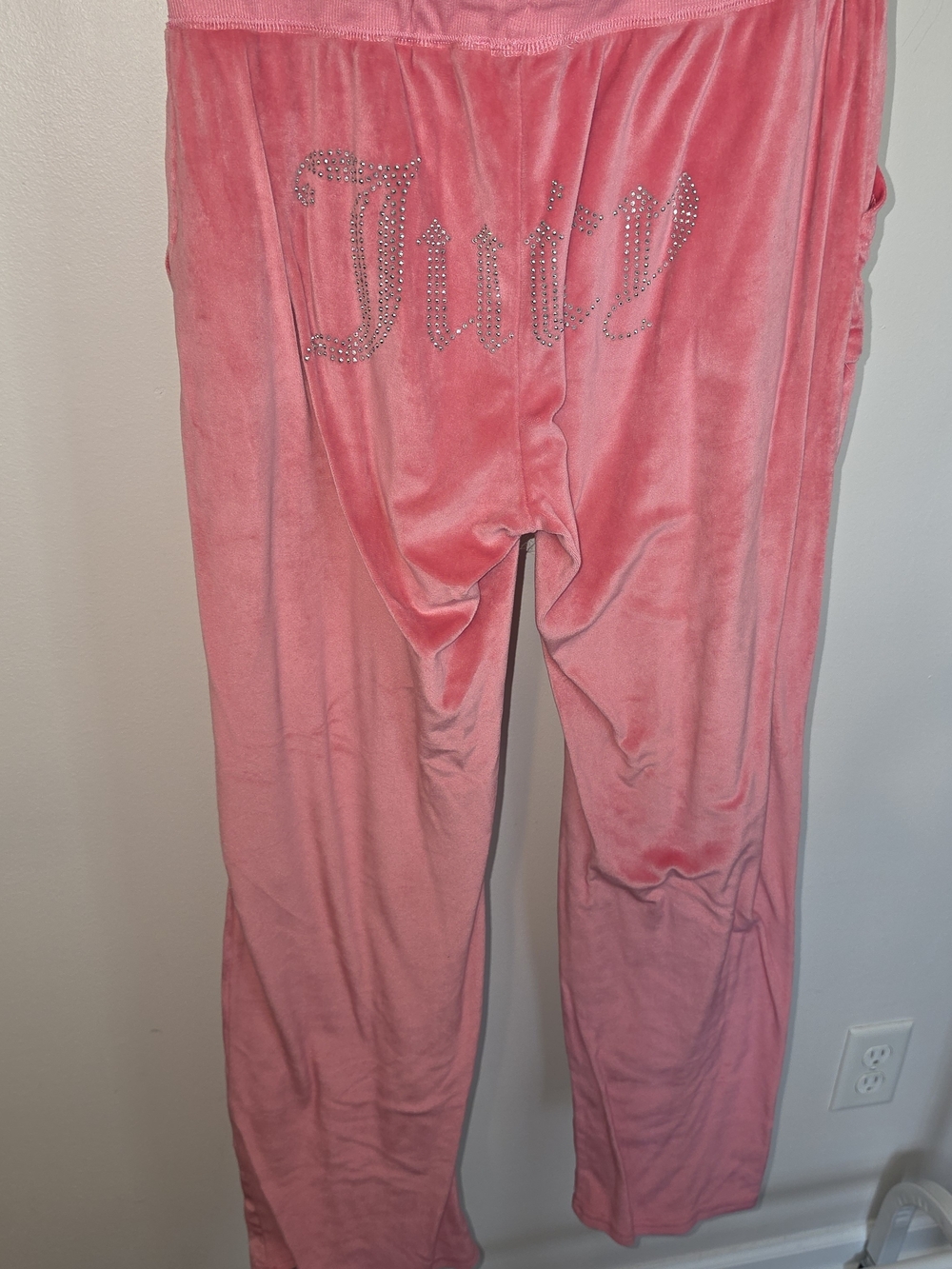 Juicy Couture Pink Velour Track Pants with Rhinestone Logo